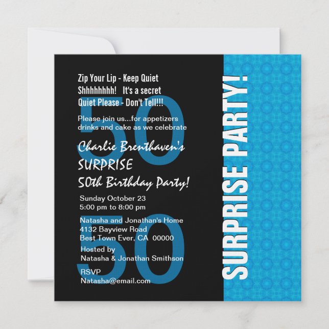 Invitation 50e anniversaire surprise Moderne Turquoise Blue V (Devant)