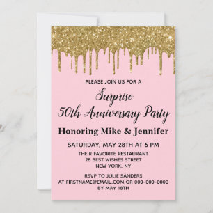 Invitation 50e Anniversaire Surprise Party Blush Pink Gold