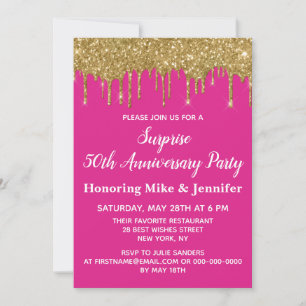 Invitation 50e Anniversaire Surprise Party Bright Pink Gold