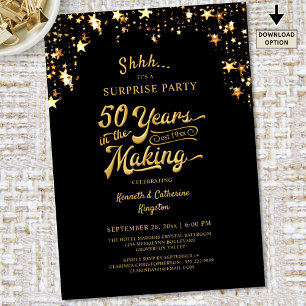 Invitation 50e anniversaire Surprise Party Gold Stars