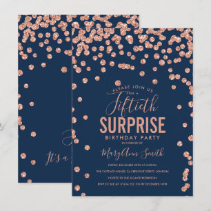 Invitation 50e Anniversaire Surprise Rose Gold Navy Bleu