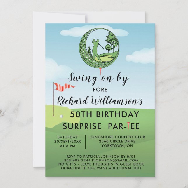 Invitation 50e Anniversaire Surprise Thème de golf masculin (Devant)