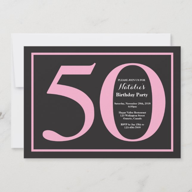 Invitation 50e Anniversaire Tableau Noir et Rose (Devant)