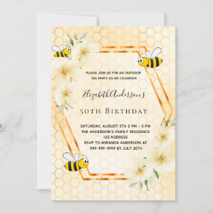 Invitation 50e anniversaire thé fête miel nid d'abeilles