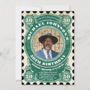 Invitation 50e anniversaire Timbre Postage Vintage Photo uniq