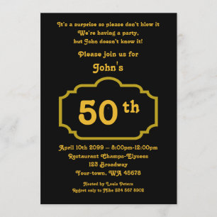 Invitation 50e,Anniversaire, tout âge, noir, or, chevron