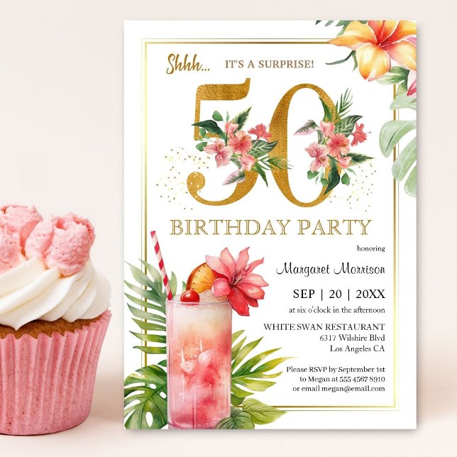 Invitation 50e anniversaire Tropical Floral Cocktail Party (Créateur téléchargé)
