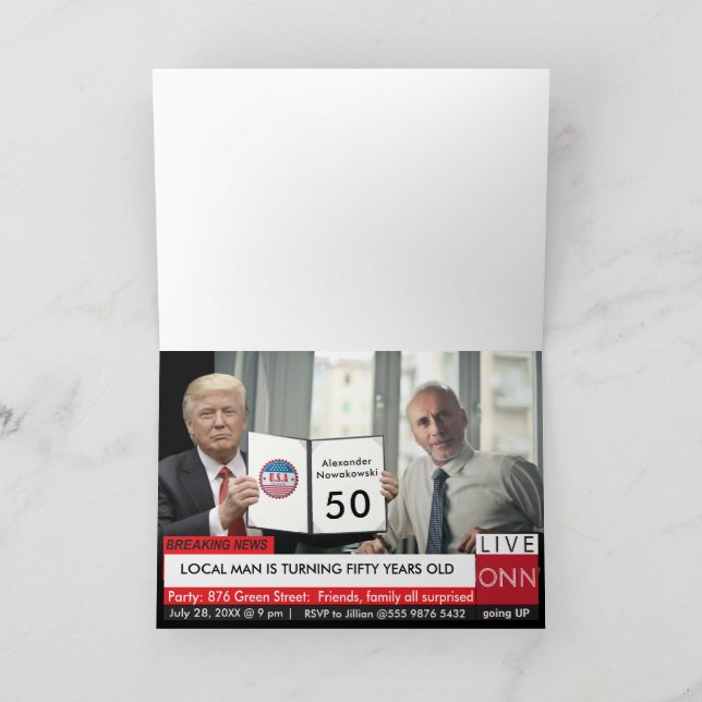 Invitation 50e anniversaire Trump Mens Funny TV News (Intérieur)