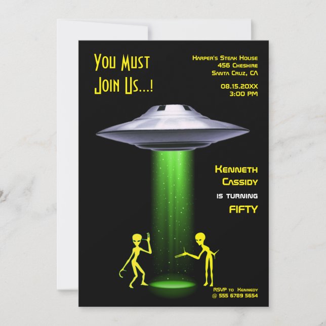 Invitation 50e anniversaire 👽 UFO Alien parti d'enlèvement (Devant)