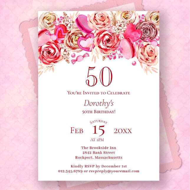 Invitation 50e anniversaire Valentine Rose Rose Coeur Tourbil (Créateur téléchargé)