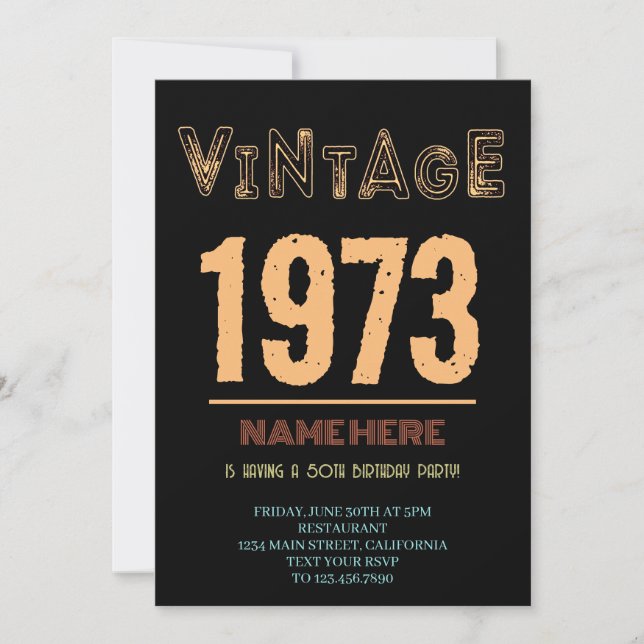 Invitation 50e anniversaire vintage 1973 fête d'anniversaire (Devant)
