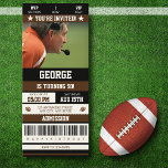 Invitation 50e billet de football Anniversaire<br><div class="desc">Rejoignez la célébration d'un jalon avec cette inoubliable invitation du 50e anniversaire ! Conçue pour ressembler à un billet de football, cette invitation ajoute une touche d'esprit sportif à une journée spéciale. La photo de l'honoré est présentée devant et au centre, ce qui en fait un souvenir personnalisé et mémorable...</div>