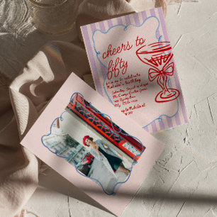 Invitation 50e Champagne rose coloré Cinquante Photo Annivers