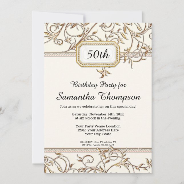 Invitation 50e Cinquantième Glam Gold Hollywood Regency Party (Devant)