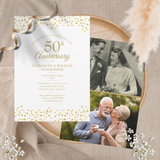 Invitation 50e Cœurs d'amour d'anniversaire doré 2 Photo (Créateur téléchargé)