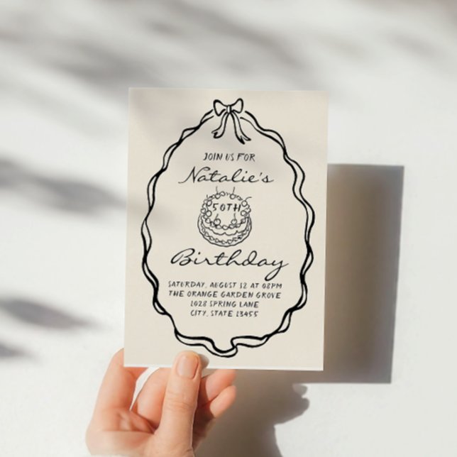 Invitation 50e coquette à main tirée à la main cinquante anni (Créateur téléchargé)