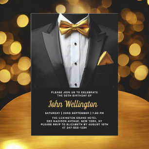 Invitation 50e événement d'anniversaire Black and Gold Tuxedo