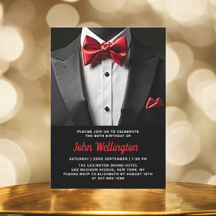 Invitation 50e événement d'anniversaire Black and Red Tuxedo