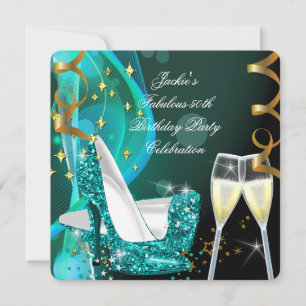Invitation 50e Fabuleuse Parties scintillant Turquoise hauts