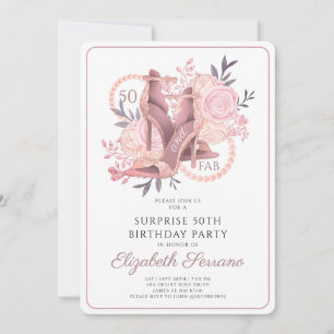 Invitation 50e Fabuleux Rose Parties scintillant d'or Chaussu