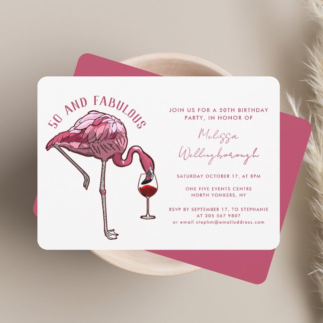 Invitation 50e fête d'anniversaire 50 et fabuleux Flamant ros (50th Birthday Party 50 and Fabulous Pink Flamingo Invitation)