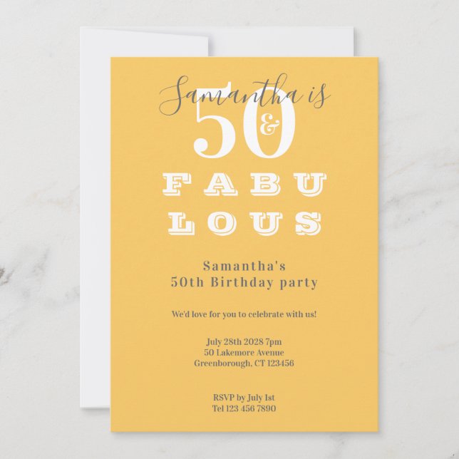 Invitation 50e fête d'anniversaire 50 et fabuleux moderne Jau (Devant)