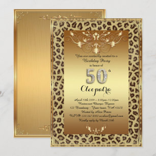 Invitation 50e, fête d'anniversaire 50e, or Royal Cheetah plu
