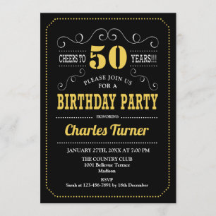 Invitation 50e fête d'anniversaire - Black Gold White
