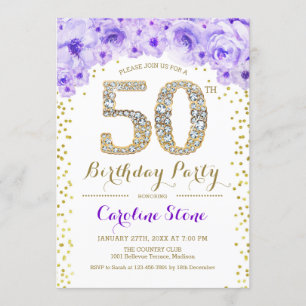 Invitation 50e fête d'anniversaire - Blanc or violet