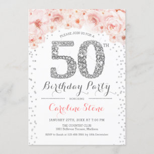 Invitation 50e fête d'anniversaire - Blanc Silver rose