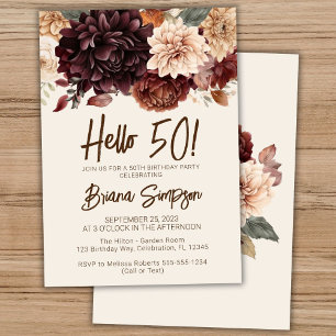 Invitation 50e fête d'anniversaire Brown Beige ivoire Floral