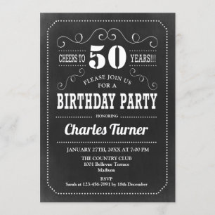 Invitation 50e fête d'anniversaire - Chalkboard noir blanc