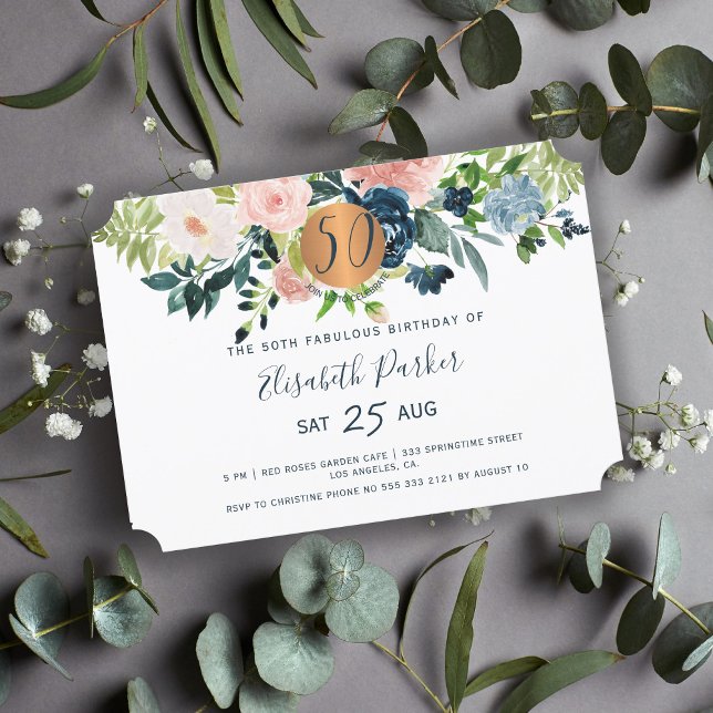 Invitation 50e Fête d'anniversaire de fleurs bohèmes modernes (Créateur téléchargé)