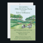 Invitation 50e fête d'anniversaire Fête de Golf pour hommes<br><div class="desc">Cette invitation festive et pittoresque de 50e anniversaire a un thème Golf et il est parfait pour un Golfeur. Il dispose d'un panier de golf avec des clubs de golf sur un terrain de golf. Beaucoup à personnaliser pour rendre approprié pour votre propre événement. Nous avons tous les ingrédients pour...</div>