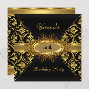Invitation 50e fête d'anniversaire Gold Black Damask invitati