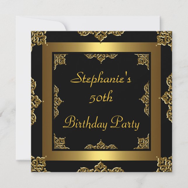 Invitation 50e fête d'anniversaire Gold Metal & Black Any (Devant)