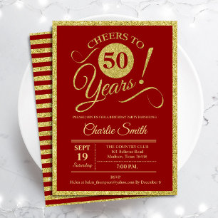 Invitation 50e fête d'anniversaire - Gold Red ANY AGE