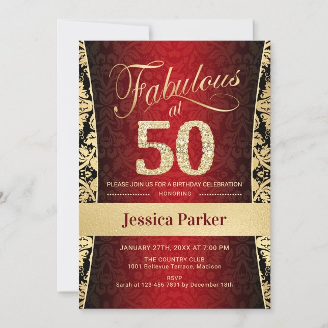 Invitation 50e fête d'anniversaire - Gold Red Black (Devant)