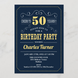 Invitation 50e fête d'anniversaire - Marine Gold