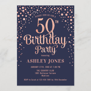 Invitation 50e fête d'anniversaire - Marine & Rose Gold