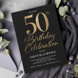 Invitation 50e fête d'anniversaire Noir & Or<br><div class="desc">50e anniversaire invitation en noir et or</div>