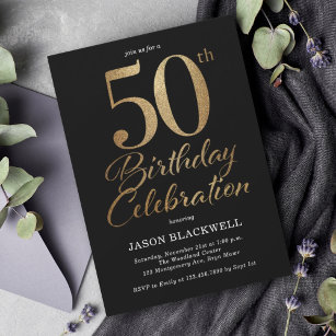 Invitation 50e fête d'anniversaire Noir & Or