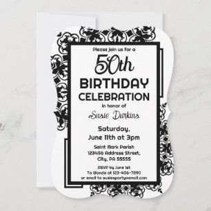 Invitation 50e fête d'anniversaire noire et blanche