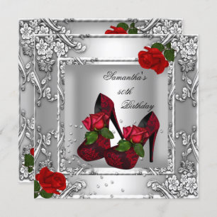 Invitation 50e fête d'anniversaire Red Rose Silver