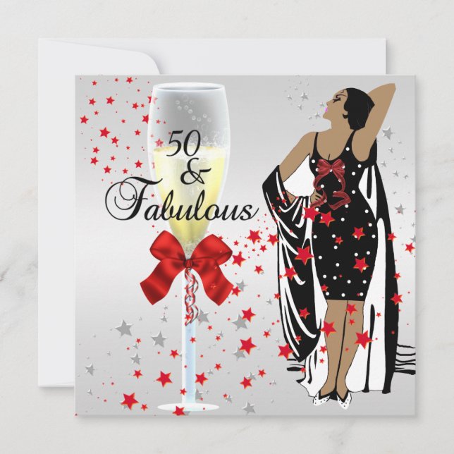 Invitation 50e fête d'anniversaire Retro Diva Art déco Rouge  (Devant)