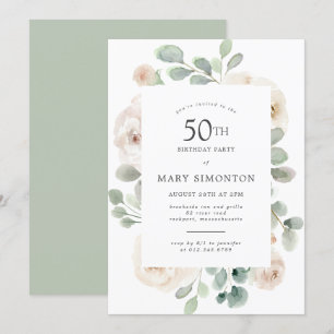 Invitation 50e fête d'anniversaire Rose blanche Floral
