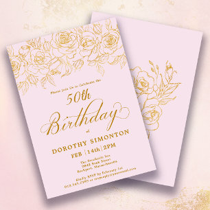 Invitation 50e fête d'anniversaire Rose d'or Floral Blush ros