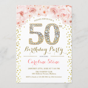 Invitation 50e fête d'anniversaire - Rose or blanc