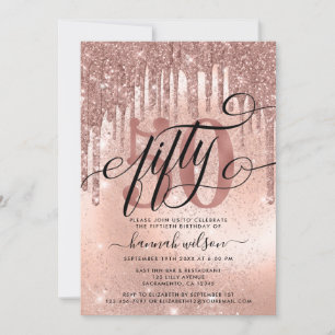 Invitation 50e fête d'anniversaire Rose Parties scintillant d