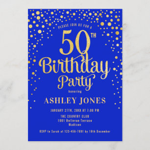 Invitation 50e fête d'anniversaire - Royal Blue & Gold